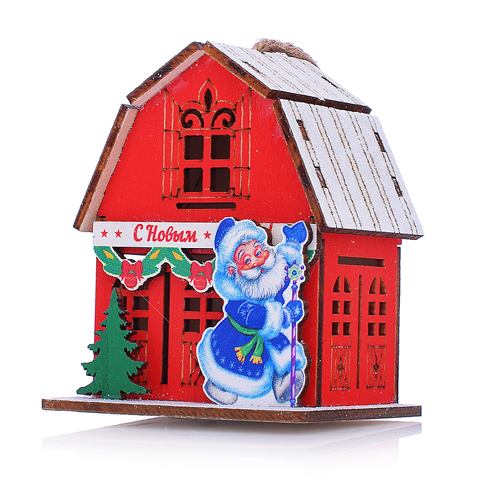 Новогоднее украшение S2393 "Домик со светом. Дедушка Мороз" в пакете