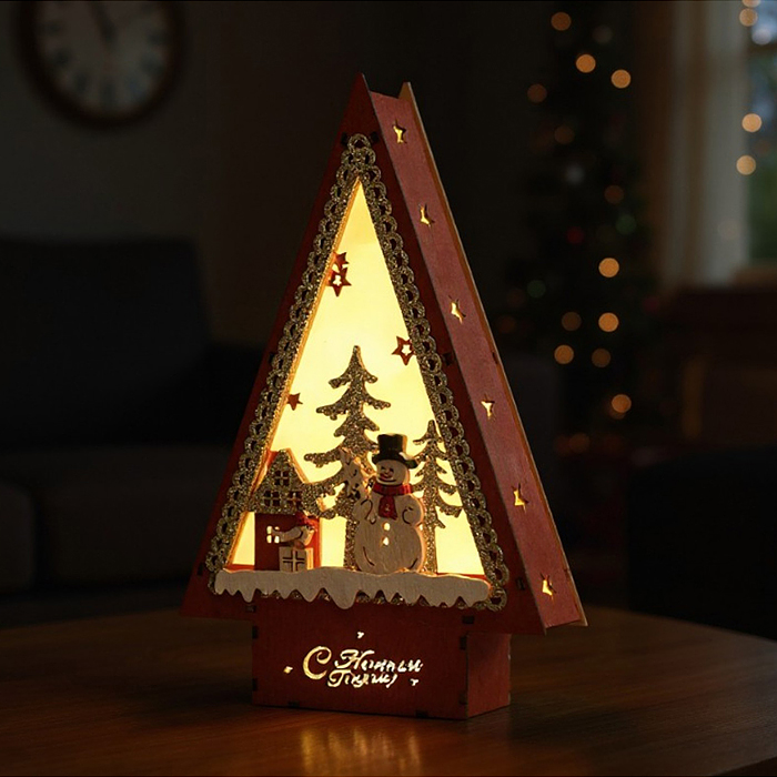 Новогоднее украшение S2398 "Домик со светом. Снеговик" в пакете