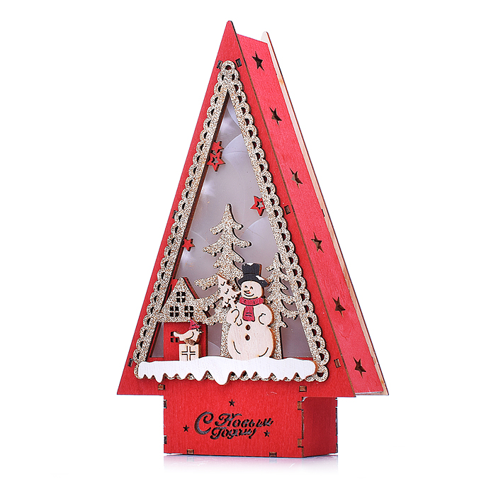 Новогоднее украшение S2398 "Домик со светом. Снеговик" в пакете