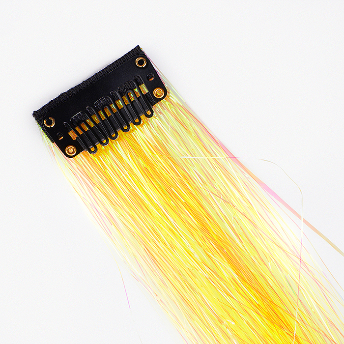 Цветная прядь для волос, Дождик, на заколке, 11 гр., Желтый, Хамелеон, 50*3,2 см, 1 шт.