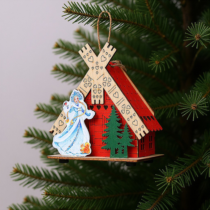 Новогоднее украшение S2395 "Домик со светом. Снегурочка" в пакете