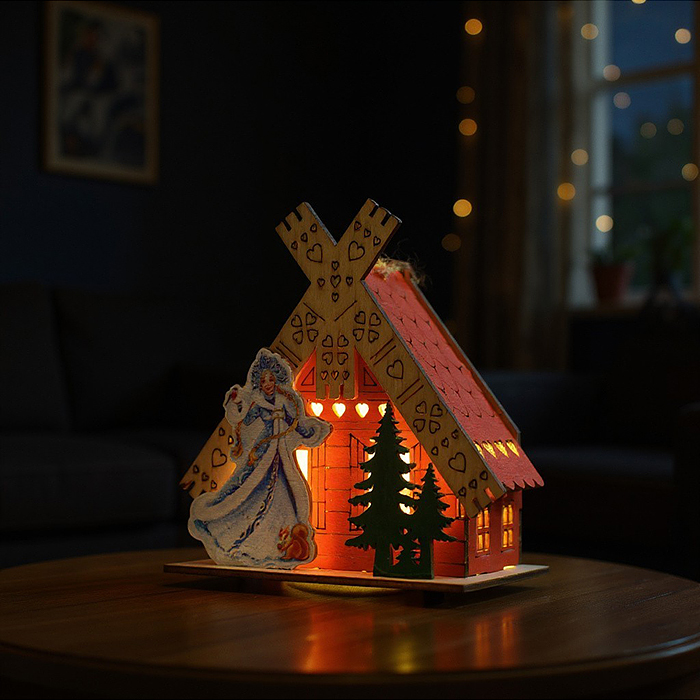 Новогоднее украшение S2395 "Домик со светом. Снегурочка" в пакете