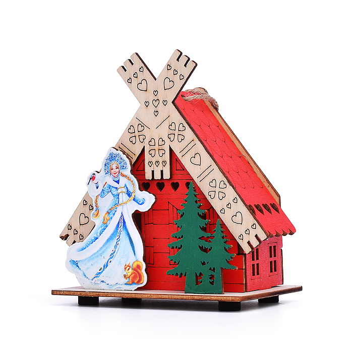 Новогоднее украшение S2395 "Домик со светом. Снегурочка" в пакете