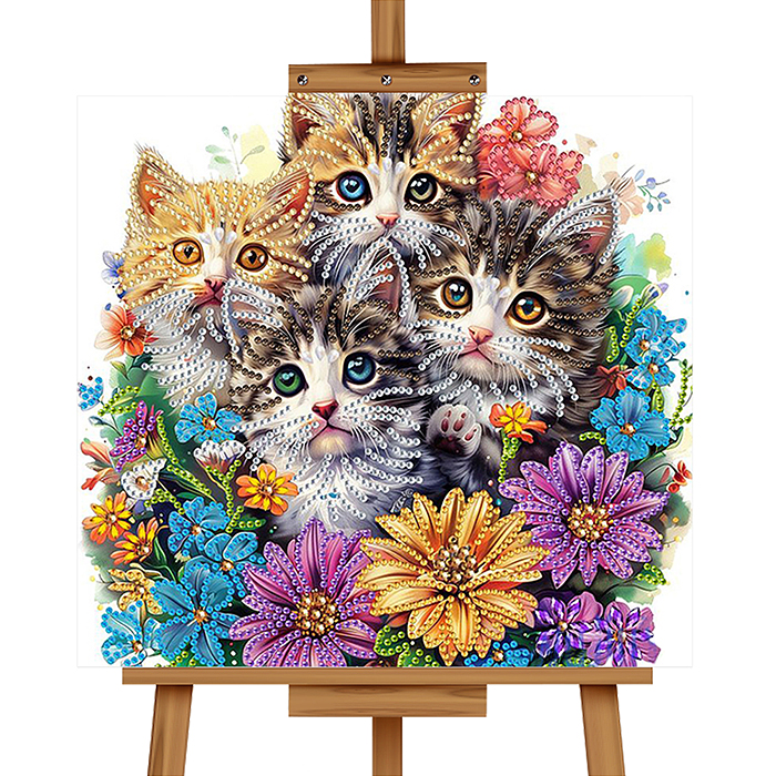 Мозаика алмазная MKA2020-5 "Котята в цветах" 20*20 см.