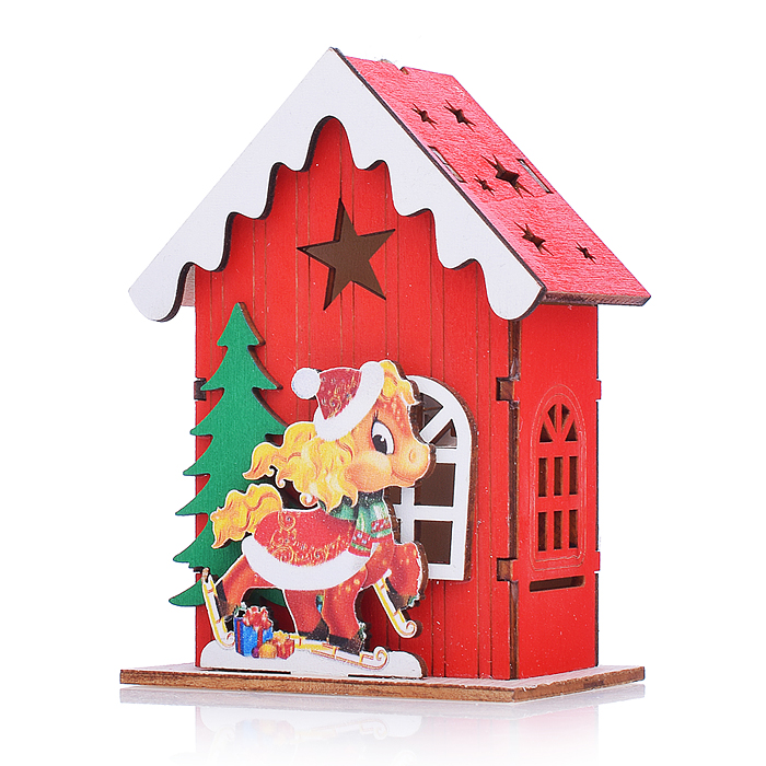 Новогоднее украшение S2392 "Домик со светом. Лошадка" в пакете