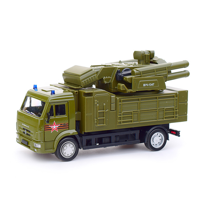 Машина металл Kamaz Армия России 15 см, (двер, подв. дет,свет-звук) инер, в коробке