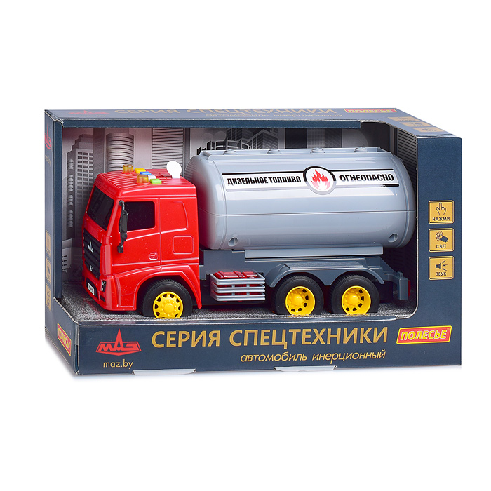 Фото к товару МАЗ, автомобиль с цистерной инерционный (со светом и звуком) (в коробке) МАЗ, автомобиль с цистерной инерционный (со светом и звуком) (в коробке)