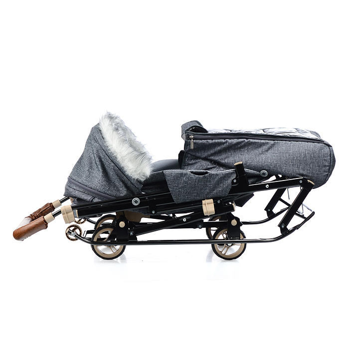 Санки-коляска "Glory gloss" (черный крупный лен) 