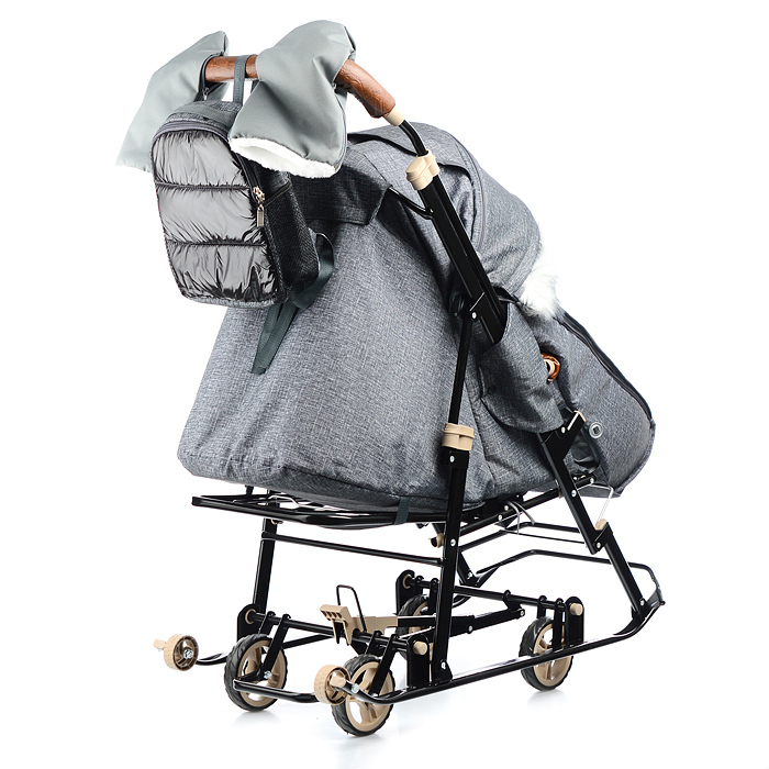 Санки-коляска "Glory gloss" (черный крупный лен) 