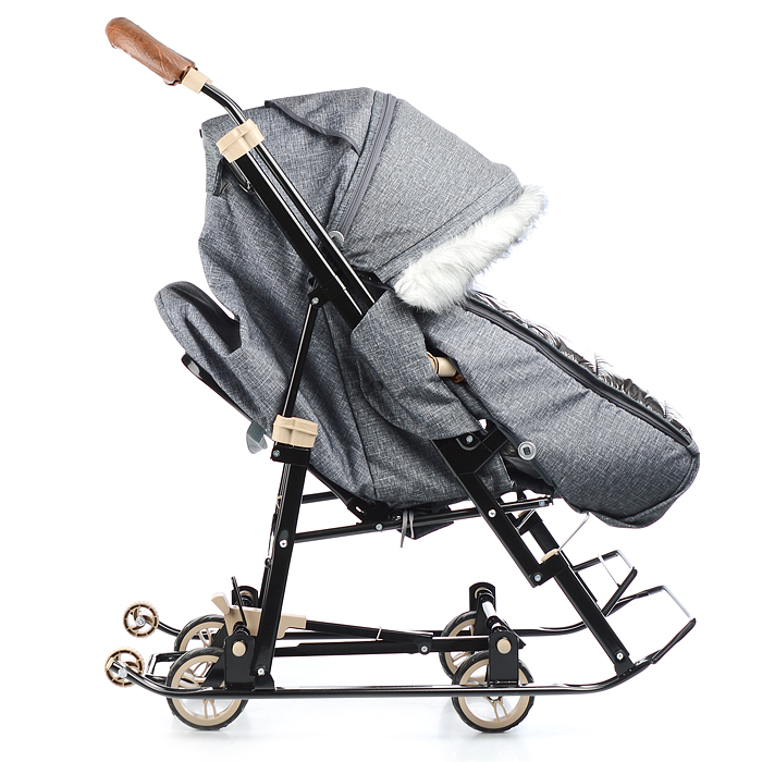 Санки-коляска "Glory gloss" (черный крупный лен) 