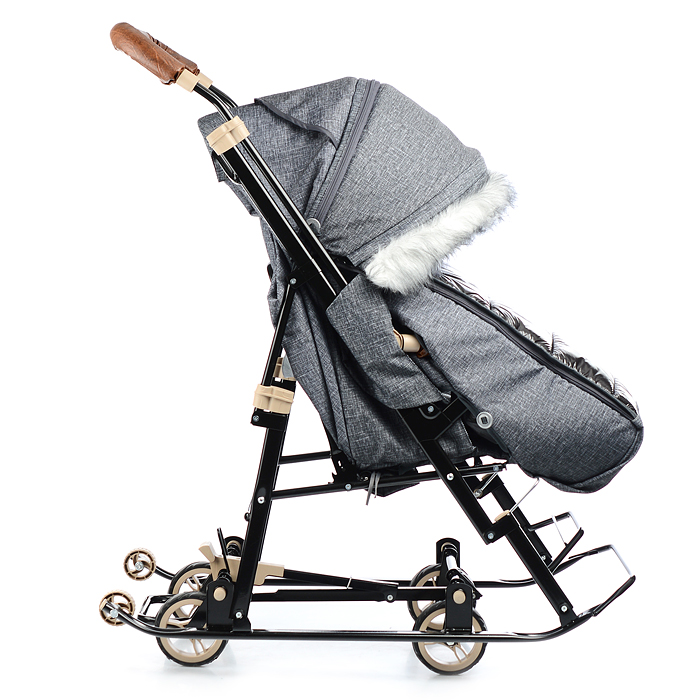 Санки-коляска "Glory gloss" (черный крупный лен) 