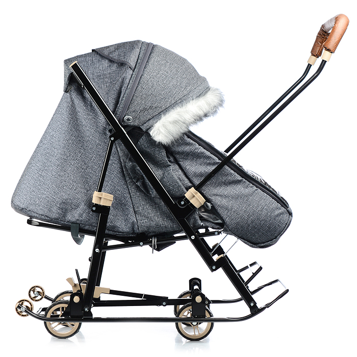 Санки-коляска "Glory gloss" (черный крупный лен) 