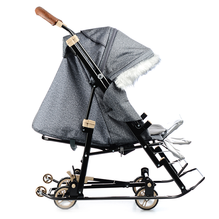 Санки-коляска "Glory gloss" (черный крупный лен) 