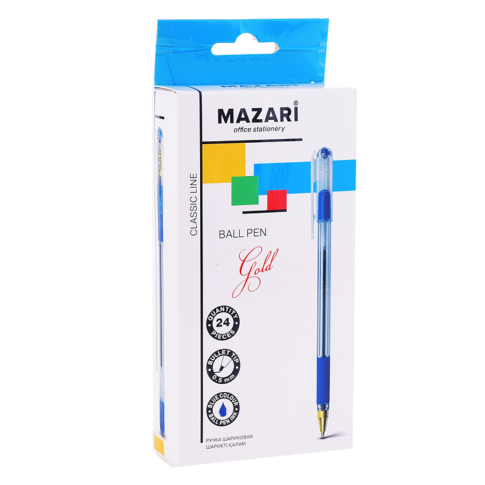 Ручка шариковая Gold, синяя, пулевидный пиш.узел 0.5мм, корпус пластиковый прозрачный, с резиновым г