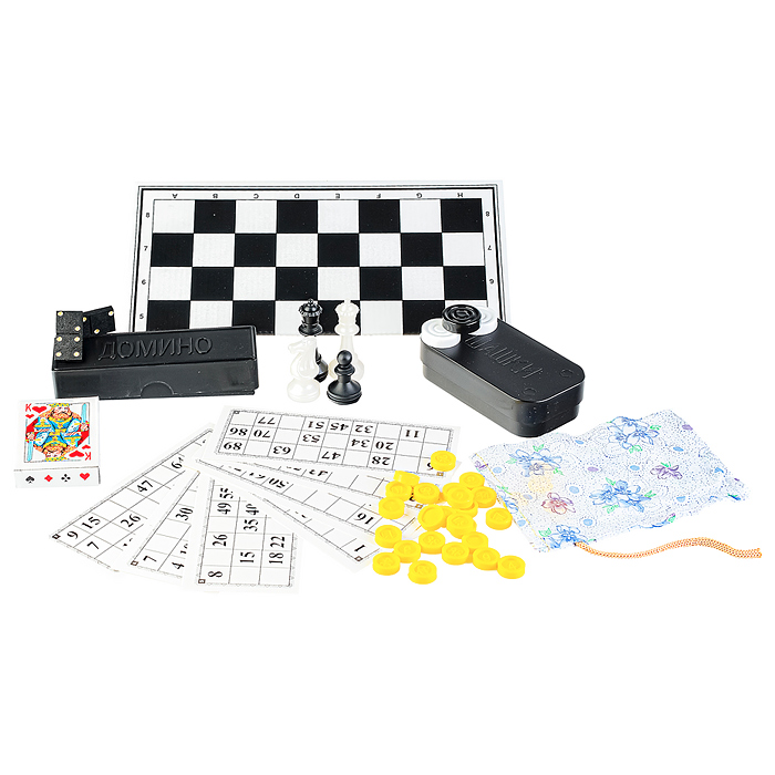 Набор из 6 игр "В Путь-Дорогу" в пластиковом чемоданчике (шахматы обиходные пластик., лото пластик с