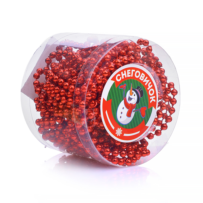 Новогоднее украшение S0973-4 "Бусы" красные, 10м, в банке