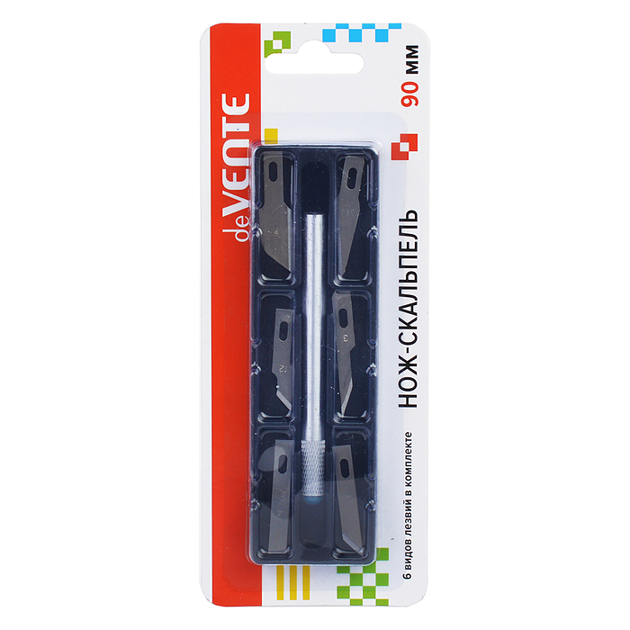 Нож-скальпель канцелярский металлический, 6 лезвий в комплекте, картонный блистер