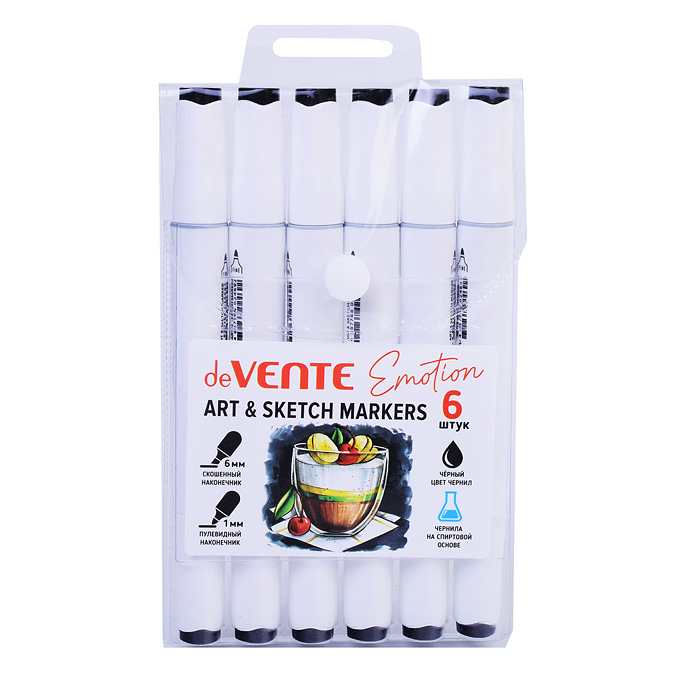 Маркер для скетчинга "Emotion" черный, двусторонний (пулевидный 1 мм/скошенный до 6 мм) эрг