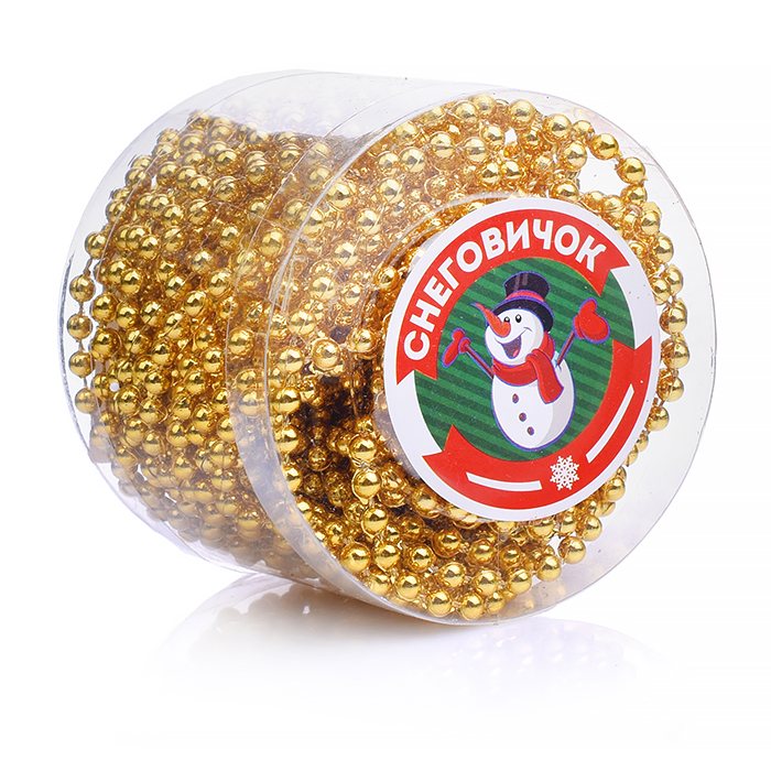 Фото к товару Новогоднее украшение S0973-3 "Бусы" золотые, 10м, в банке Новогоднее украшение S0973-3 "Бусы" золотые, 10м, в банке