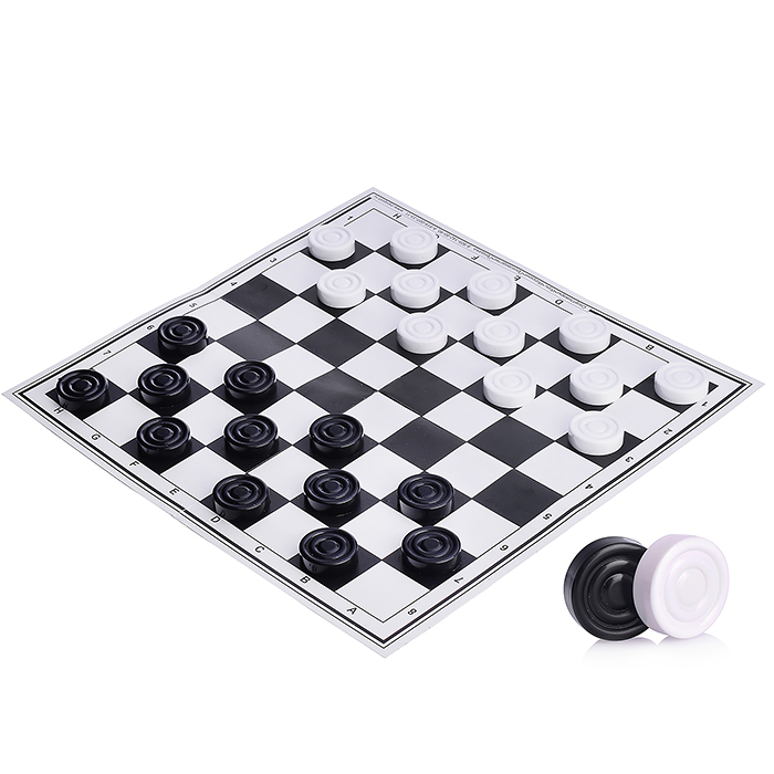 Шашки пластиковые с шахматным полем (картон) в пакете с европодвесом