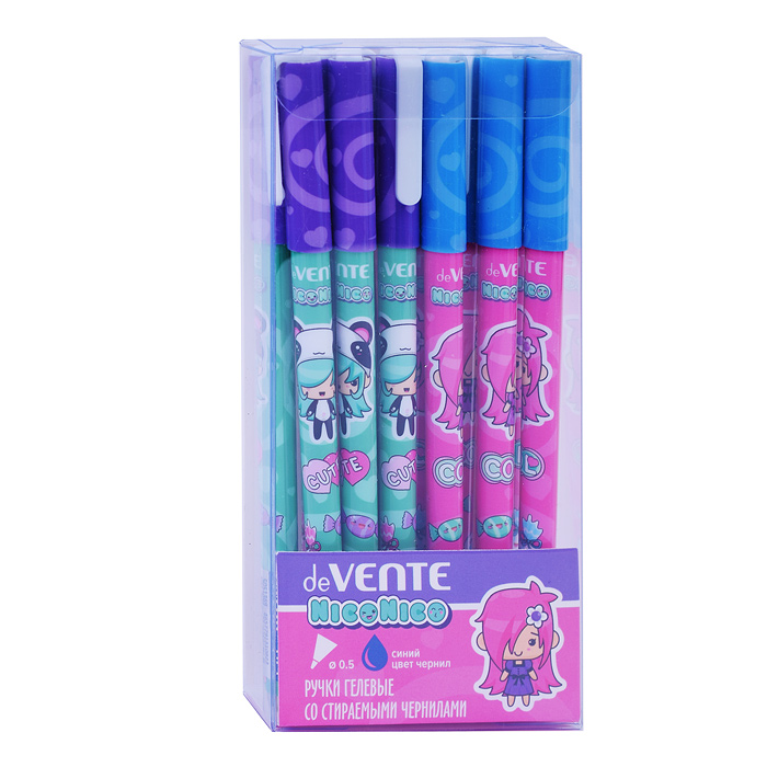 Фото к товару Ручка гелевая стираемая "NicoNico" d=0,5 мм, 2 дизайна корпуса ассорти, с ластиком, смен Ручка гелевая стираемая "NicoNico" d=0,5 мм, 2 дизайна корпуса ассорти, с ластиком, смен