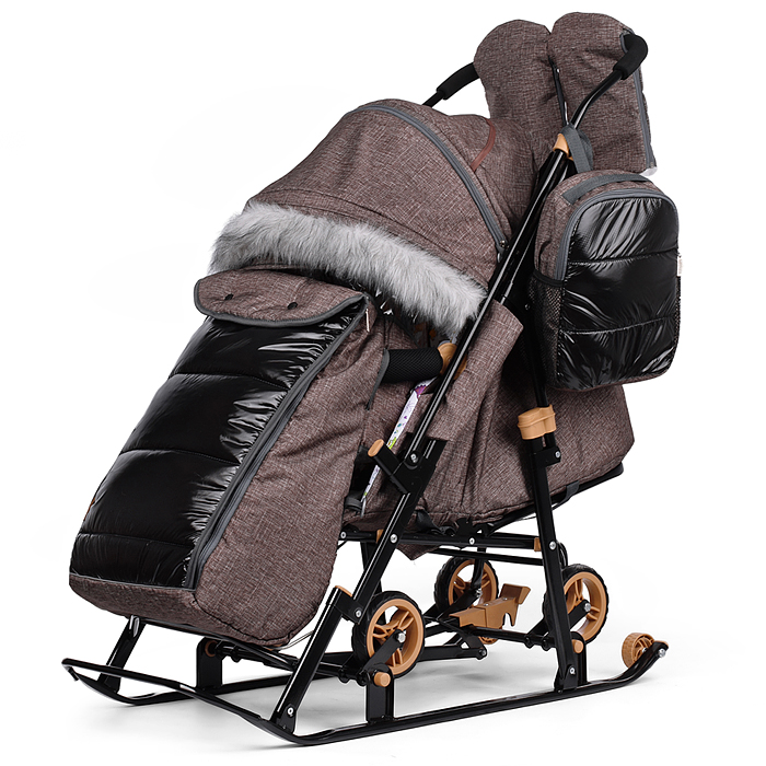 Санки-коляска "Glory gloss" (лён коричневый крупный) 