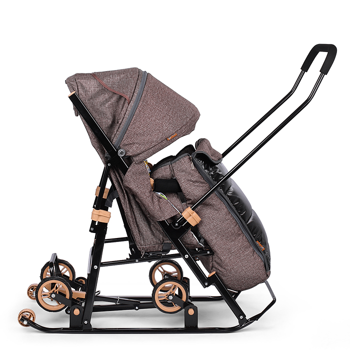 Санки-коляска "Glory gloss" (лён коричневый крупный) 