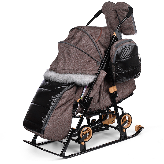 Санки-коляска "Glory gloss" (лён коричневый крупный) 