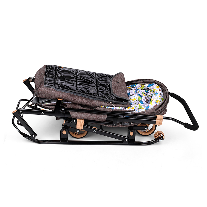 Санки-коляска "Glory gloss" (лён коричневый крупный) 