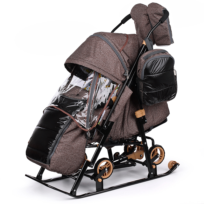 Санки-коляска "Glory gloss" (лён коричневый крупный) 