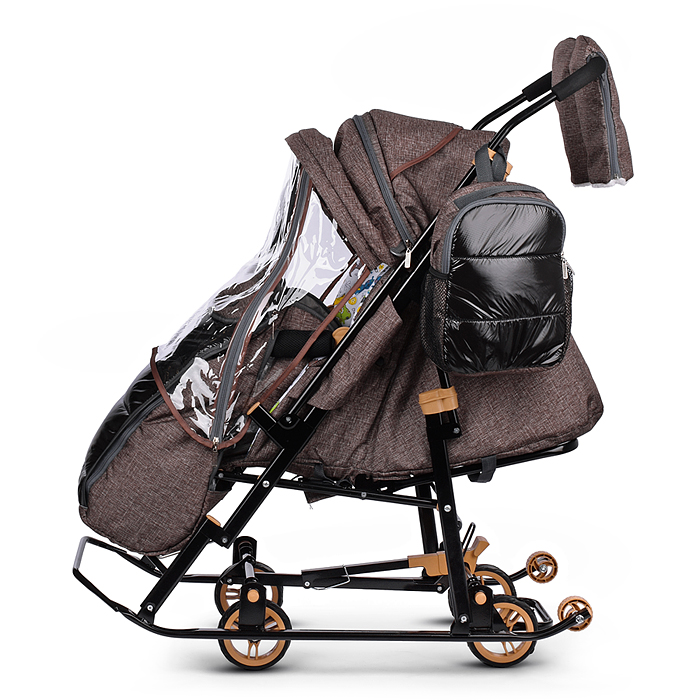 Санки-коляска "Glory gloss" (лён коричневый крупный) 