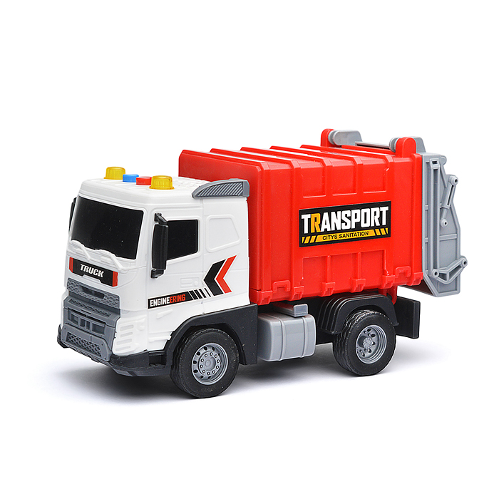Машина JS175A "Мусоровоз" (свет, звук)  в коробке (красный)