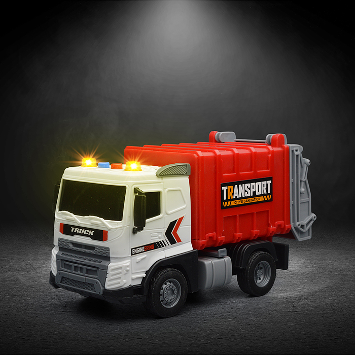 Машина JS175A "Мусоровоз" (свет, звук)  в коробке (красный)