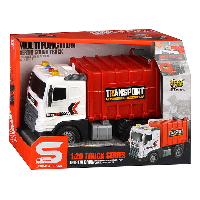 Машина JS175A "Мусоровоз" (свет, звук)  в коробке (красный)