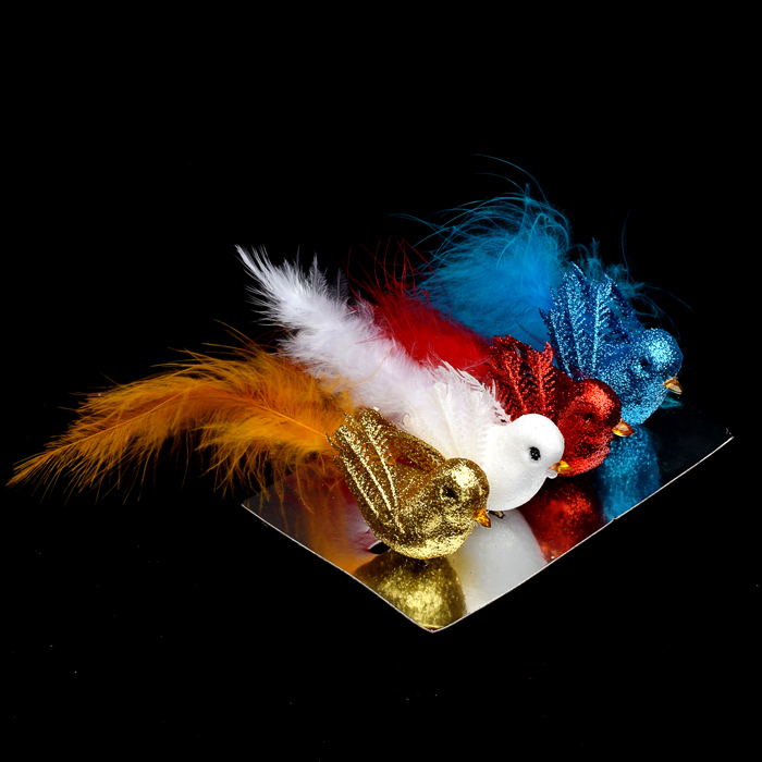 Набор новогодних украшений S1748 "Цветные птички" (13,5см х 4шт)