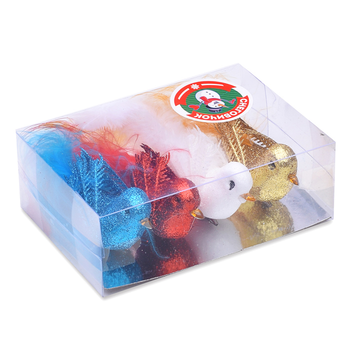 Набор новогодних украшений S1748 "Цветные птички" (13,5см х 4шт)