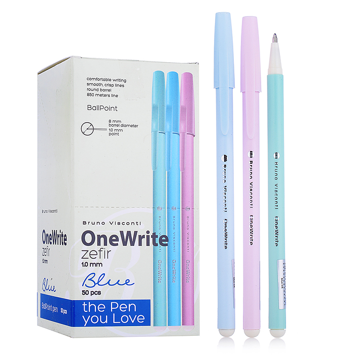 Ручка "OneWrite Zefir" шариковая 1.0 мм, синяя (3 цвета)