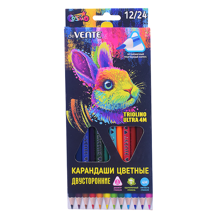 Карандаши цветные двухсторонние 12шт. 24цв. "Triolino Ultra 4М" 
