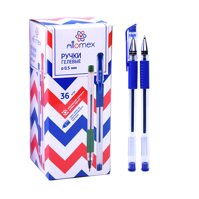 Ручка гелевая "Attomex" d=0,5 мм, прозрачный корпус с металлическим наконечником и каучуковым держат