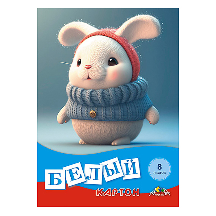 Картон белый А4, 8л. папка "Белый пушистик"
