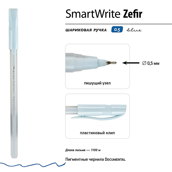 Ручка "SmartWrite Zefir" шариковая 0.5 мм, синяя (3 цвета)