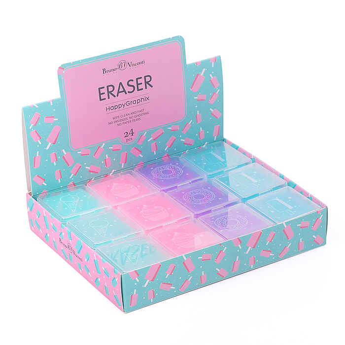 Ластик "HappyGraphix Zefir", квадратный, в пластиковой коробочке, 4 цвета