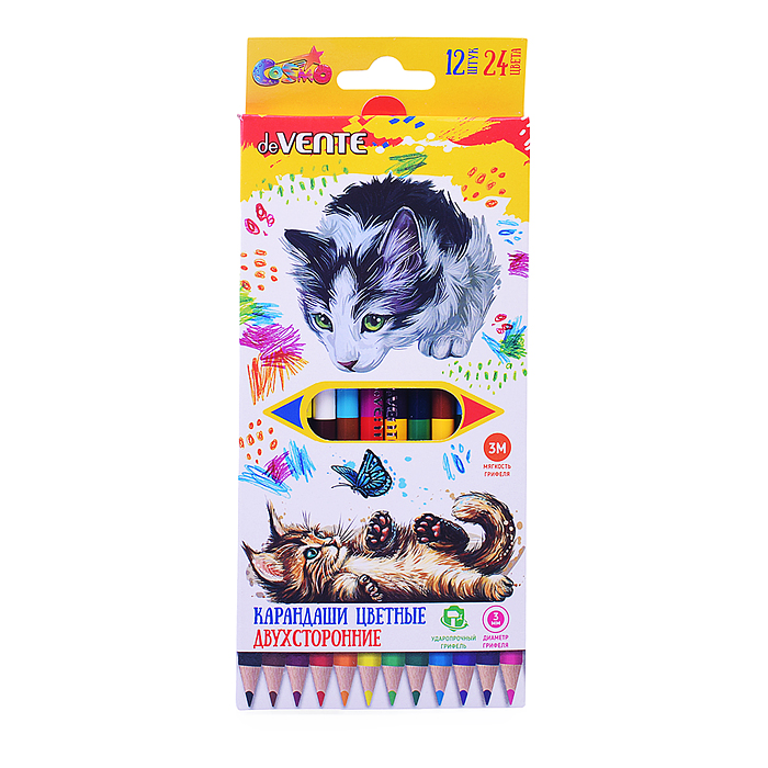 Карандаши цветные двухсторонние "Twins" 24 цвета, 2М, диаметр грифеля 3 мм, круглые