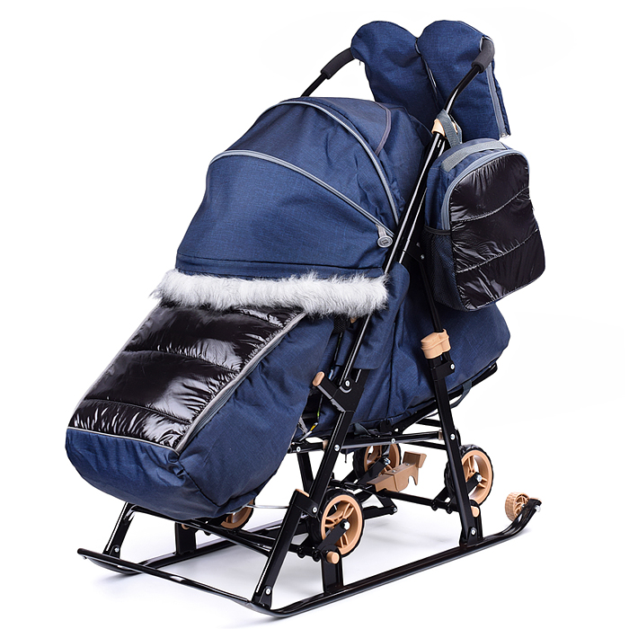 Фото к товару Санки-коляска "Glory gloss" (лён тёмно-синий) Санки-коляска "Glory gloss" (лён тёмно-синий)