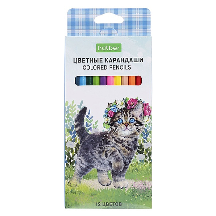 Карандаши цветные 12цв. ECO "Котики бывают разными" заточен. в карт. коробке с европодвесом