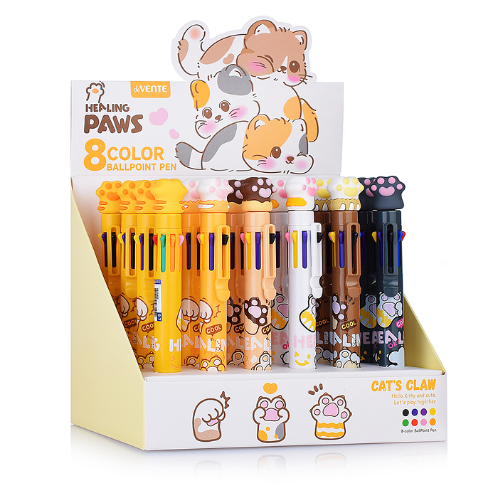Ручка шариковая автоматическая 8 в 1 подарочная "Cat Paw" с декоративным элементом, d=0,7 м