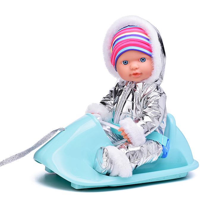 Пупс YL2440F-A "Андрейка" на санях (пьет, писает) с аксессуарами, в коробке