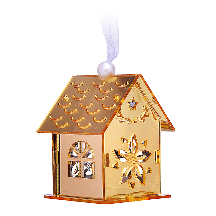 Новогоднее украшение S1812 "Домик" со светом, золото