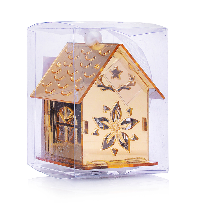 Новогоднее украшение S1812 "Домик" со светом, золото