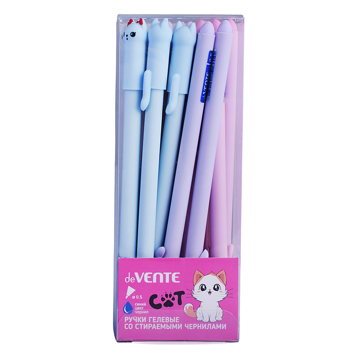 Ручка гелевая стираемая "Cat" d=0,5 мм, цвета корпуса ассорти 3 пастельных цвета, декоратив